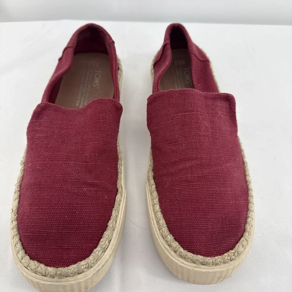 TOMS Women's Valencia Platform Espadrille Red Flats Casual SZ 9.5 Casual Preppy